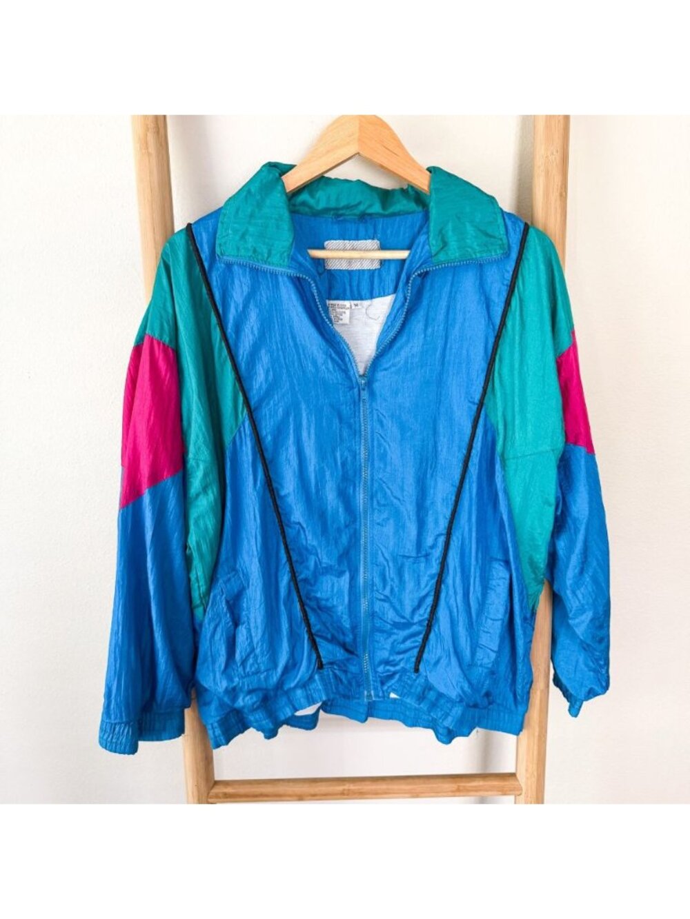 Vintage Crossroads Colorblock Windbreaker Jacket Blue Pink Teal Women’s Size M